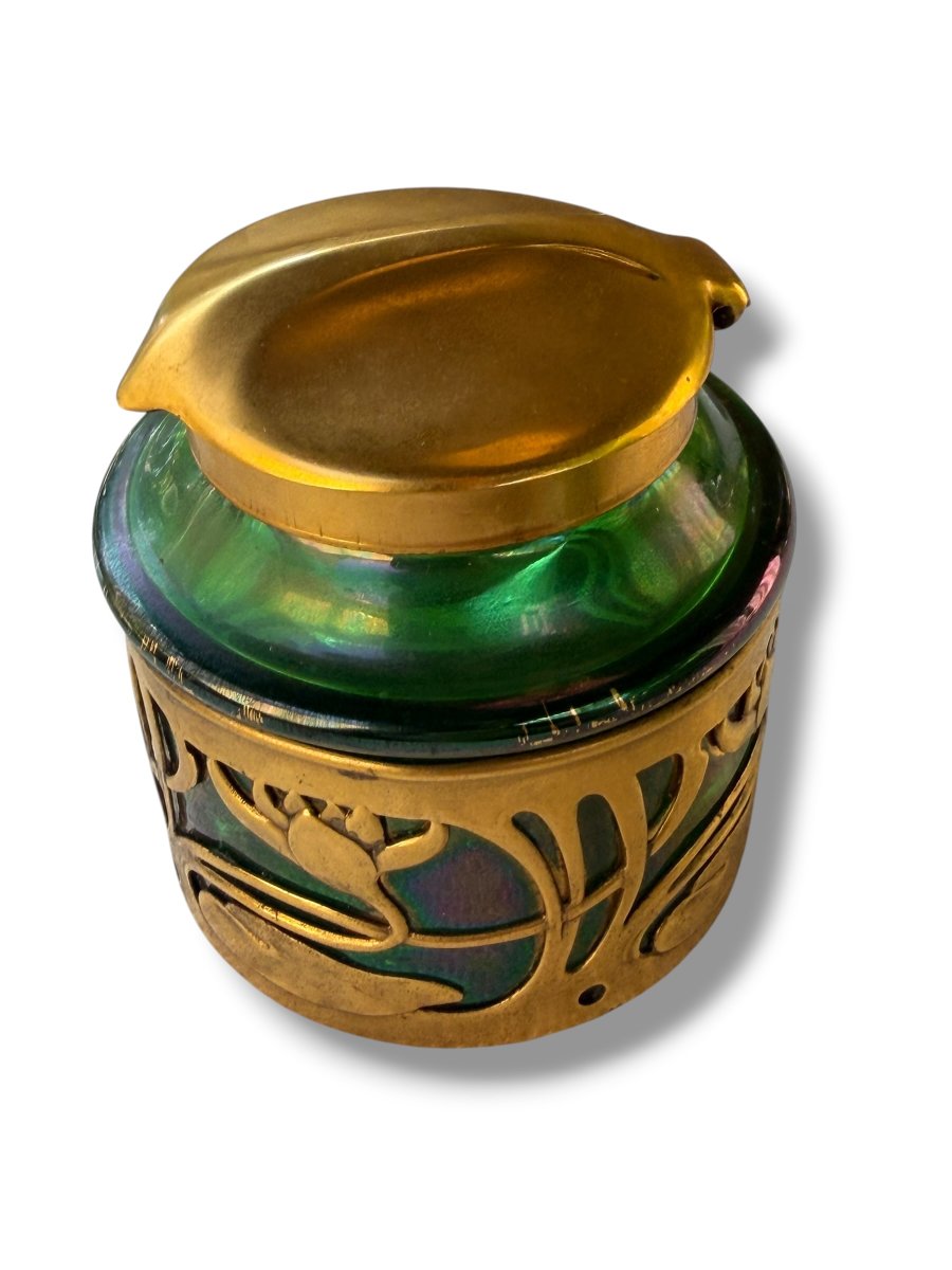 Loetz Art Nouveau Iridescent Glass Inkwell
