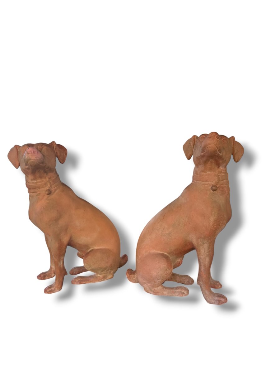 Pair Of Large Decorative Terracotta Dogs-photo-2