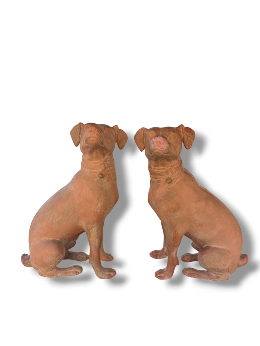 Pair Of Large Decorative Terracotta Dogs