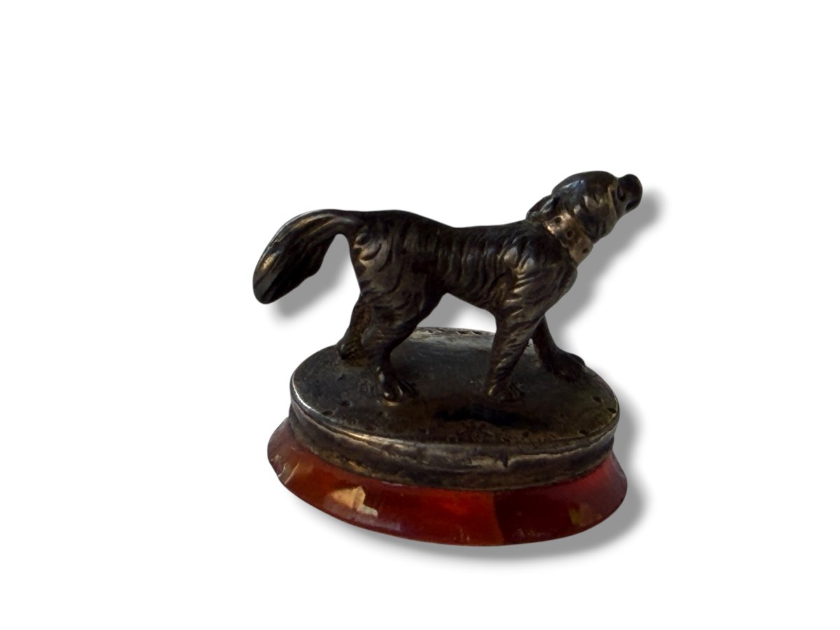 chien Sceau cachet en argent et cornaline-photo-3