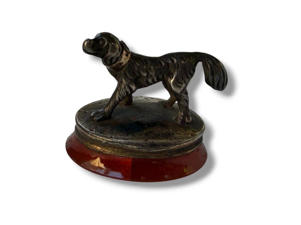 chien Sceau cachet en argent et cornaline