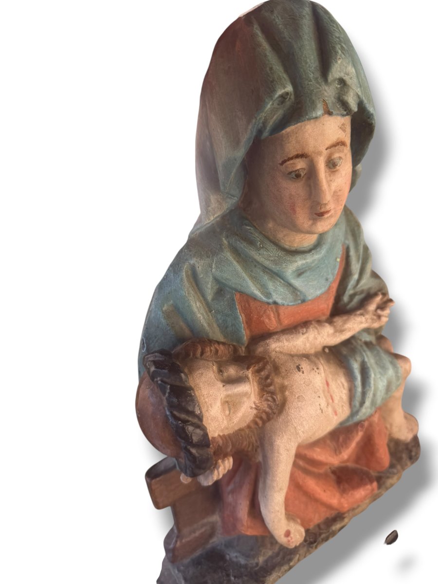 18th-century Polychrome Carved Wood Pietà-photo-2