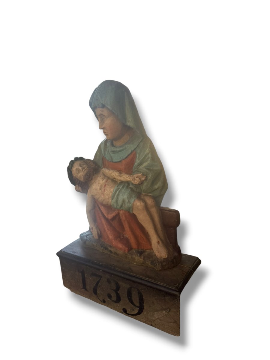 18th-century Polychrome Carved Wood Pietà-photo-4