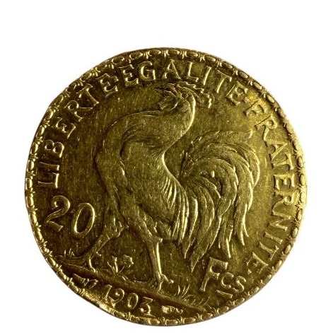 1903 20-franc Gold Coin Featuring The Rooster And Marianne-photo-3
