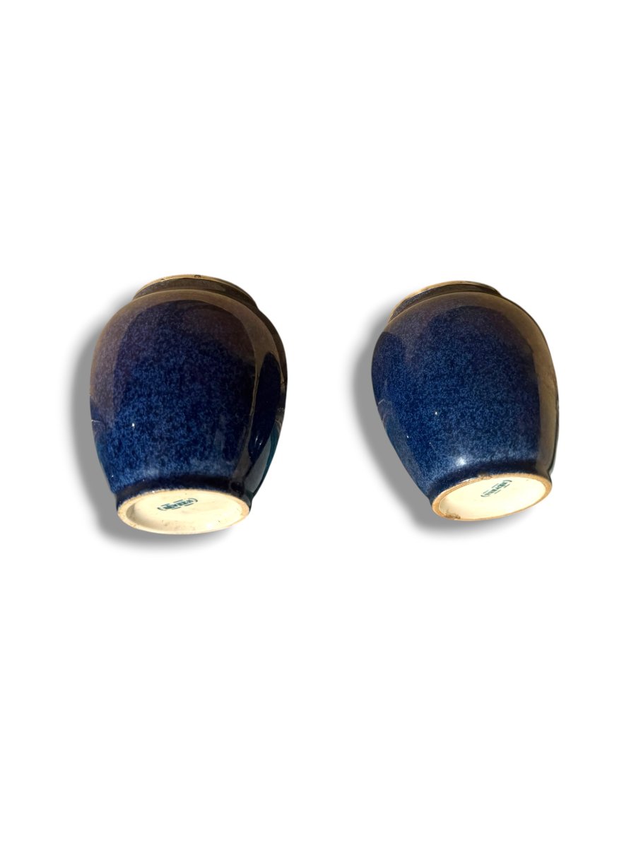 Sèvres paire de vases lapis argent massif-photo-3
