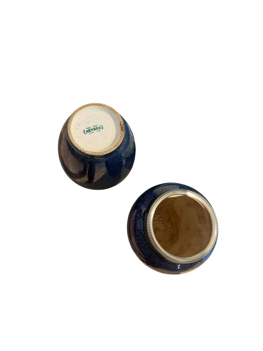 Sèvres paire de vases lapis argent massif-photo-3
