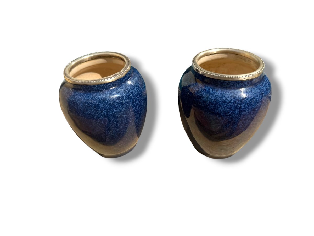 Sèvres paire de vases lapis argent massif-photo-5
