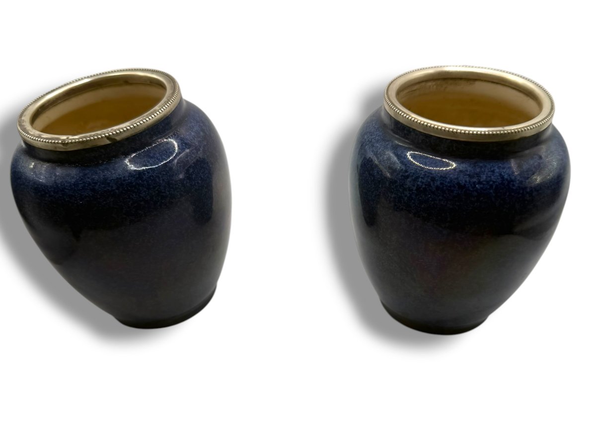 Sèvres paire de vases lapis argent massif-photo-8