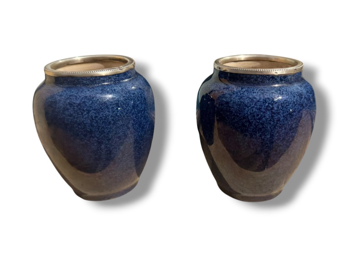 Sèvres paire de vases lapis argent massif