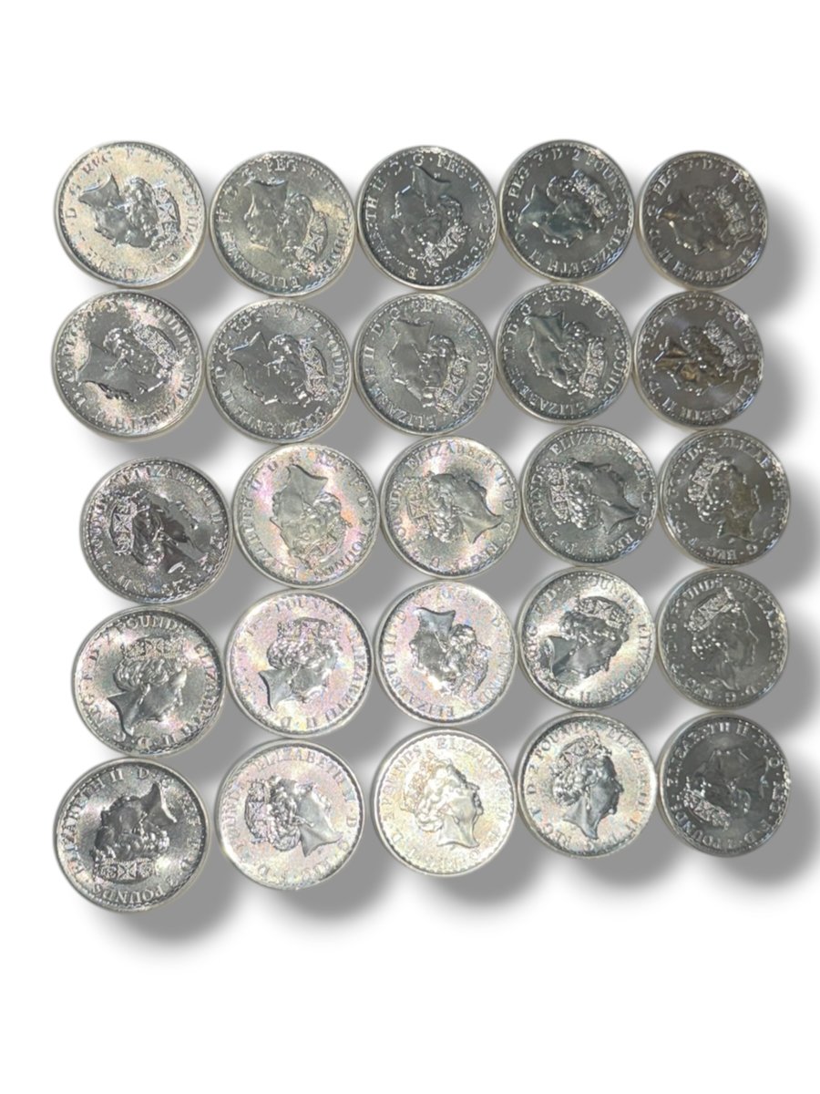 Set Of 25 Solid Silver 2-pound Elizabeth II Coins