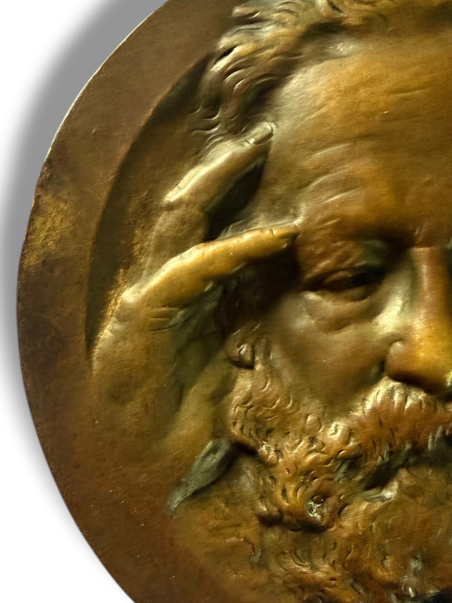 René Rozet: Large Bronze Medallion Of Victor Hugo-photo-4