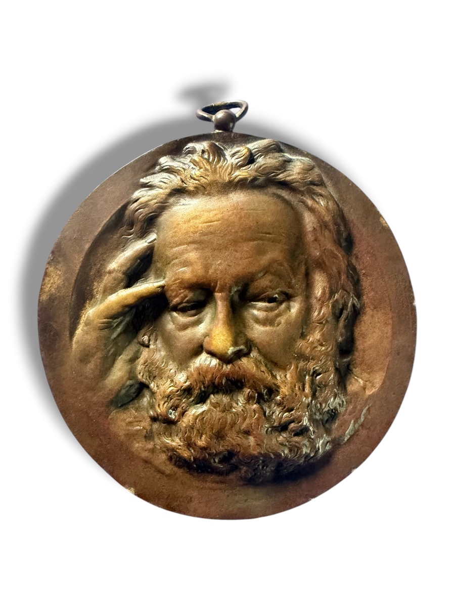 René Rozet: Large Bronze Medallion Of Victor Hugo-photo-2