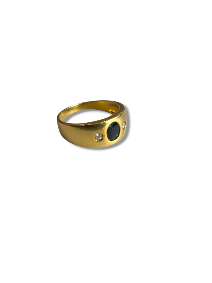 Bague jonc or diamants saphir-photo-2