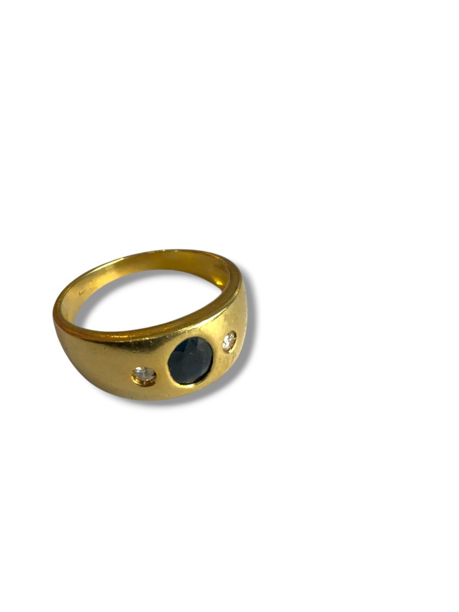 Bague jonc or diamants saphir-photo-2