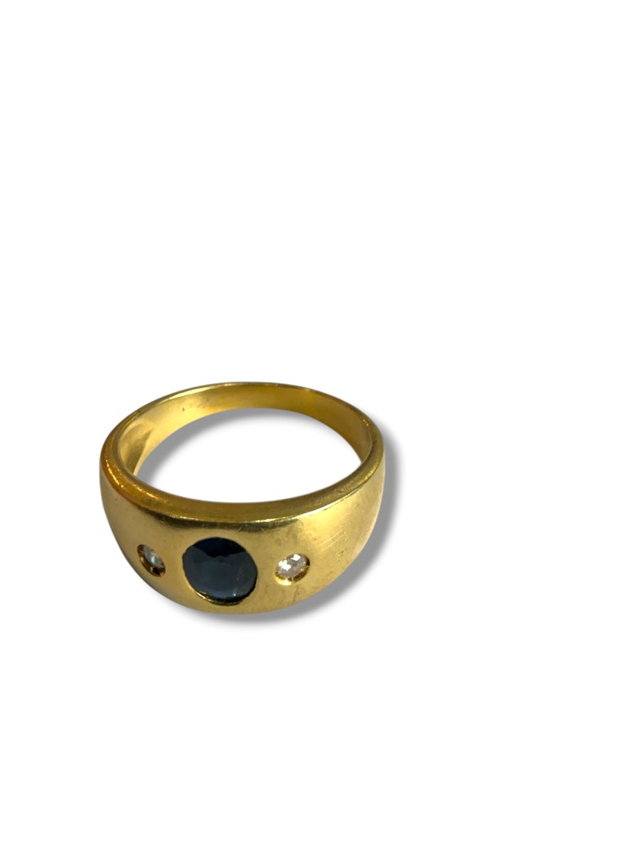 Bague jonc or diamants saphir-photo-3