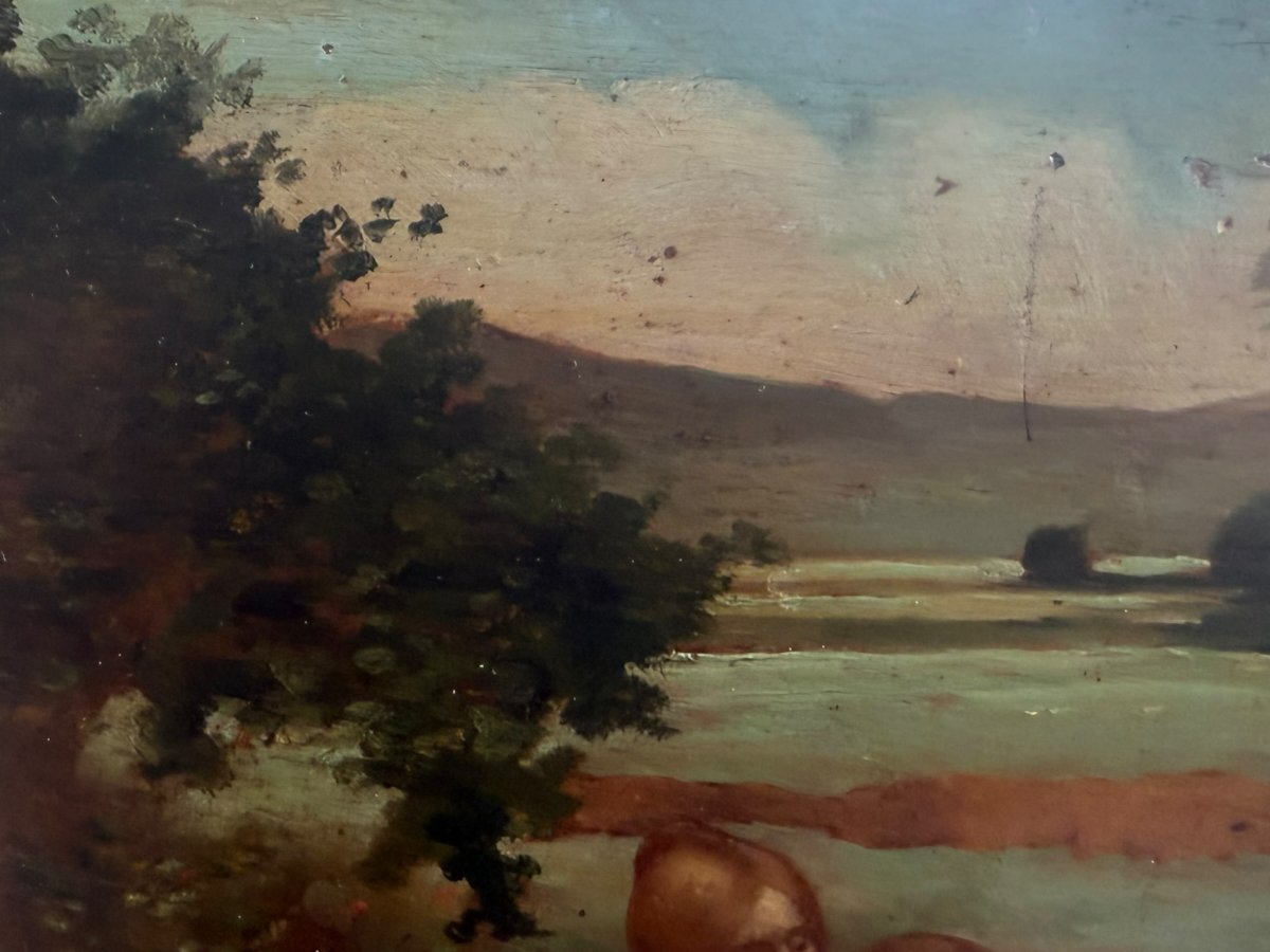 Lovers: Shepherd And Shepherdess, Oil On Panel, 19th Century, By Caillé After Collin-photo-4