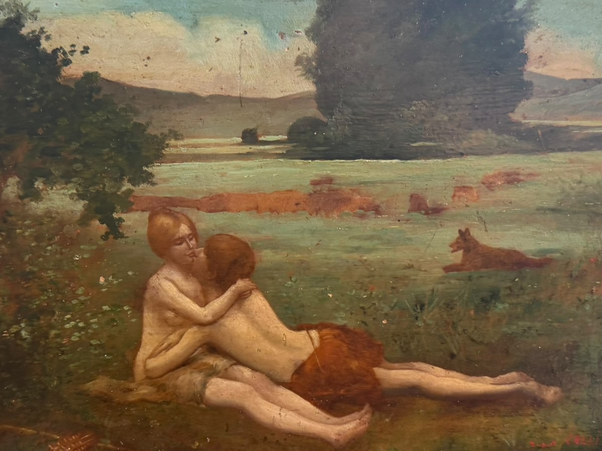 Lovers: Shepherd And Shepherdess, Oil On Panel, 19th Century, By Caillé After Collin-photo-6