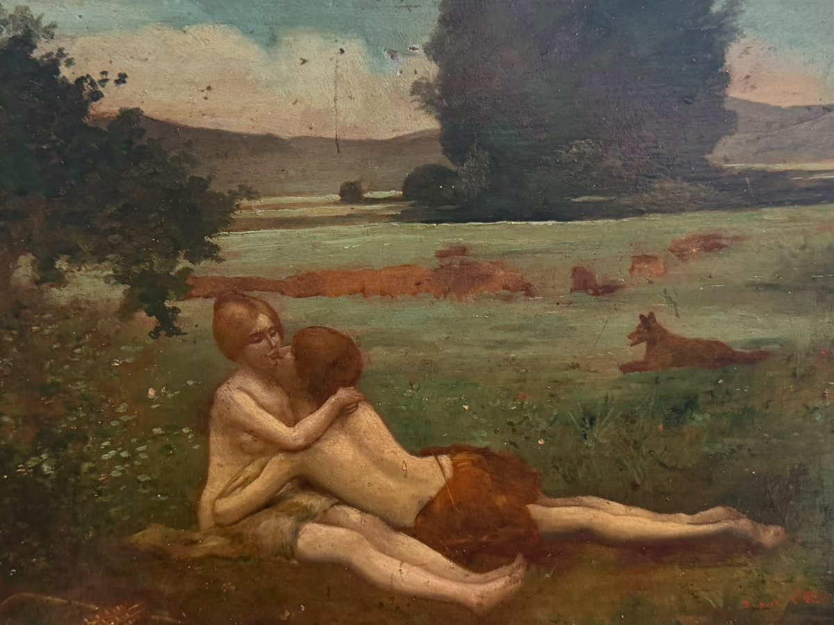Lovers: Shepherd And Shepherdess, Oil On Panel, 19th Century, By Caillé After Collin-photo-7