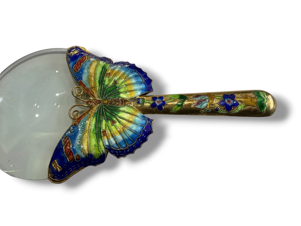 Chine Loupe émaux cloisonnés motifs papillons-photo-3