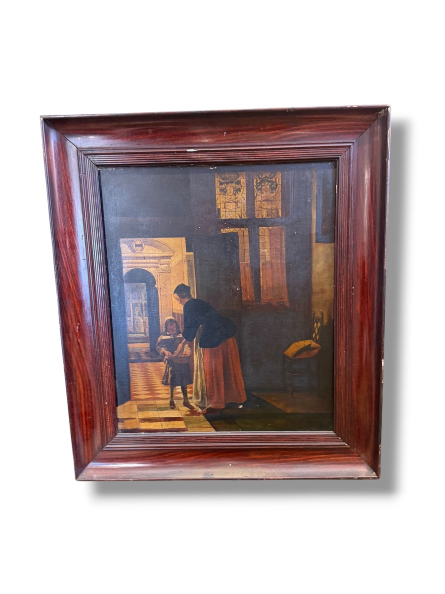 Scène d’intérieur huile sur toile XIXeme-photo-2