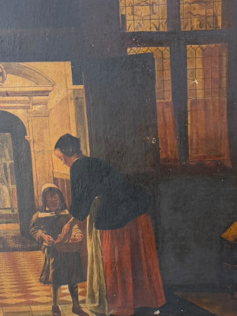 Scène d’intérieur huile sur toile XIXeme-photo-4