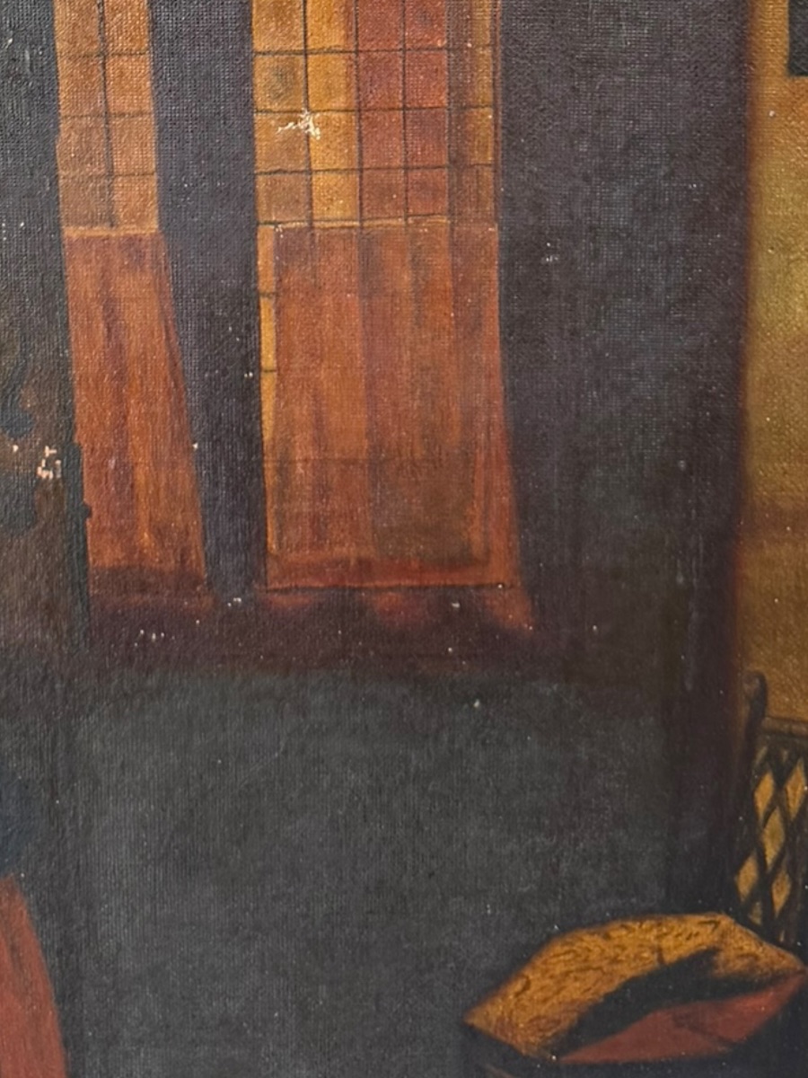 Scène d’intérieur huile sur toile XIXeme-photo-2