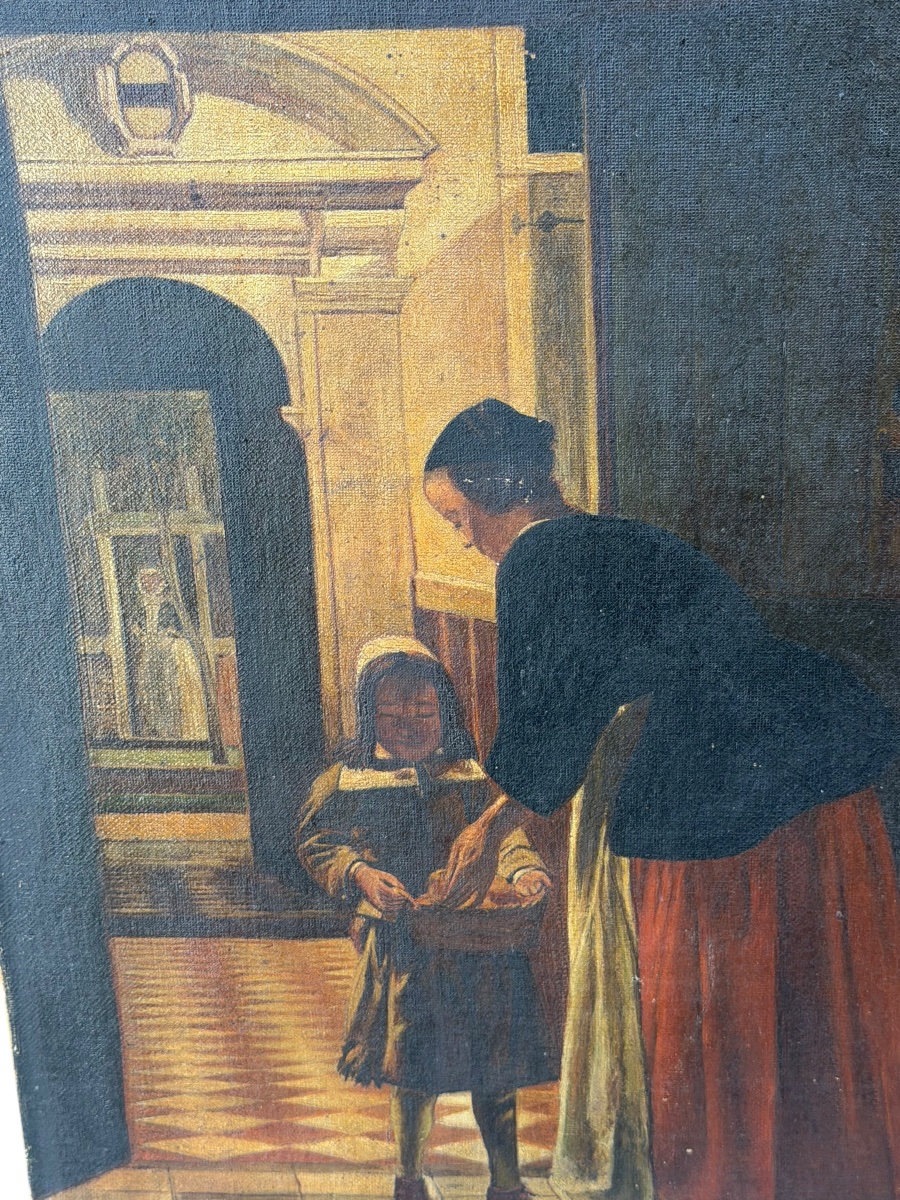 Scène d’intérieur huile sur toile XIXeme-photo-3