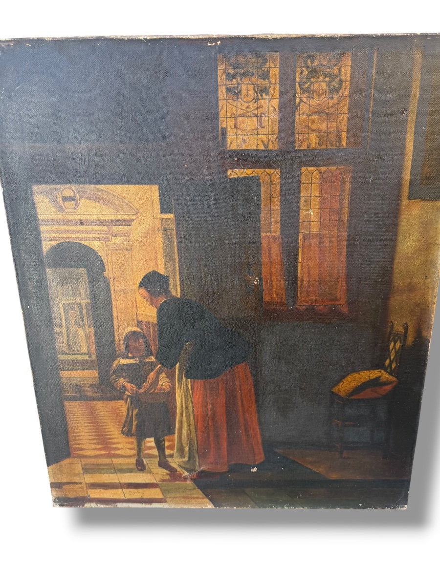 Scène d’intérieur huile sur toile XIXeme-photo-4