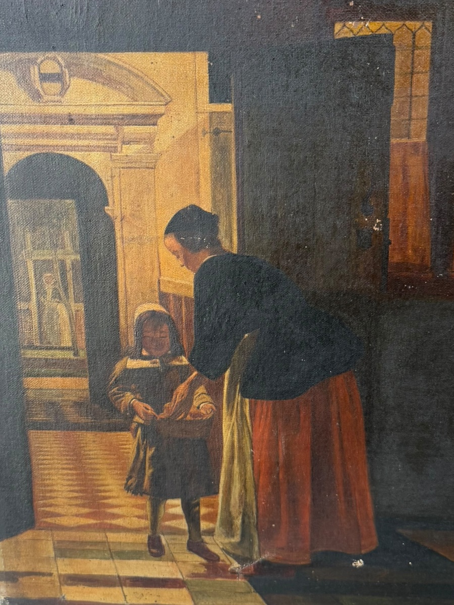 Scène d’intérieur huile sur toile XIXeme-photo-5