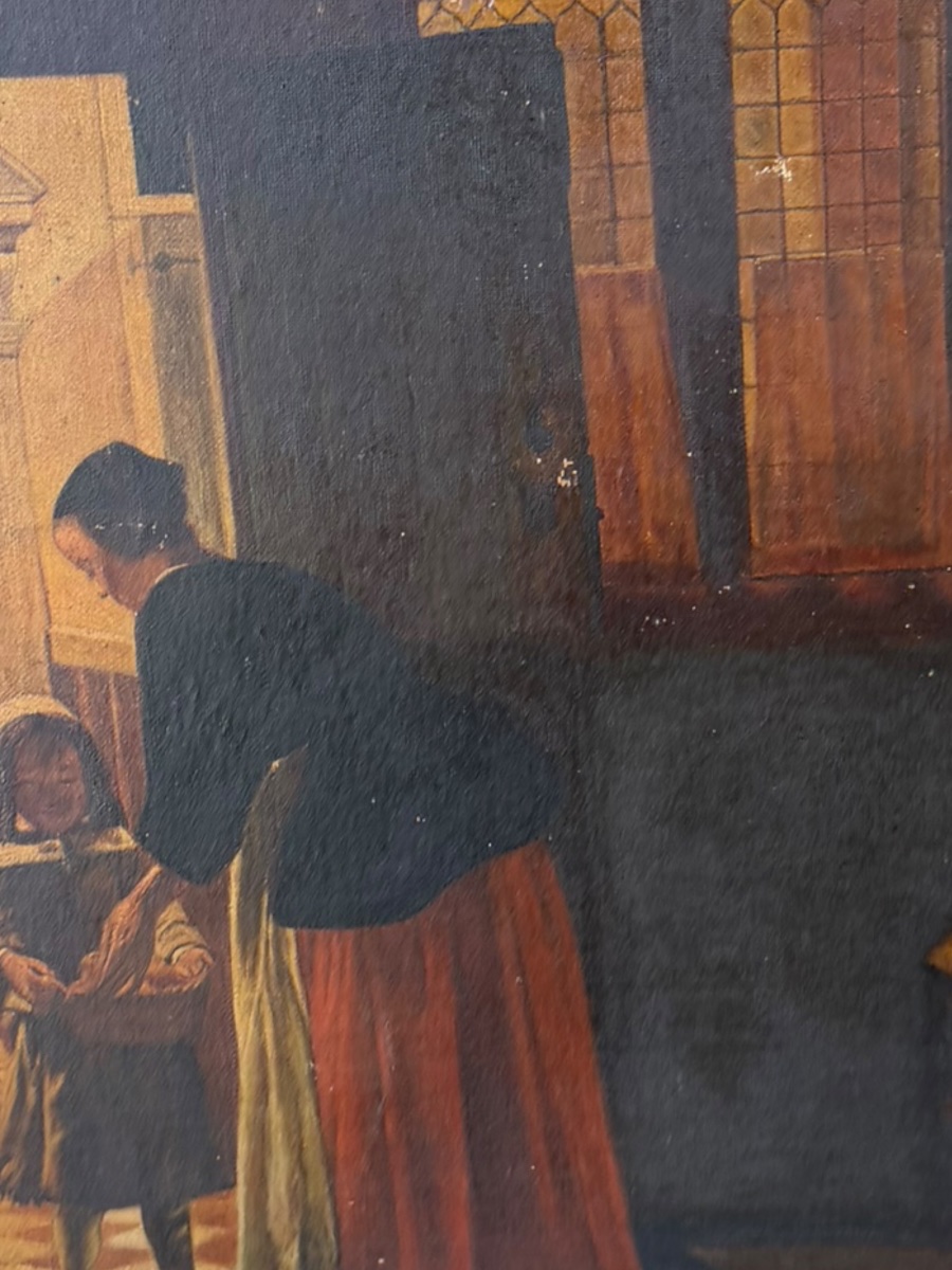 Scène d’intérieur huile sur toile XIXeme-photo-6
