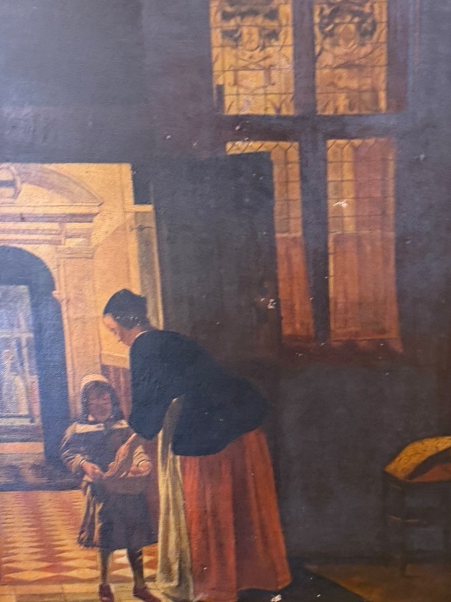 Scène d’intérieur huile sur toile XIXeme-photo-7