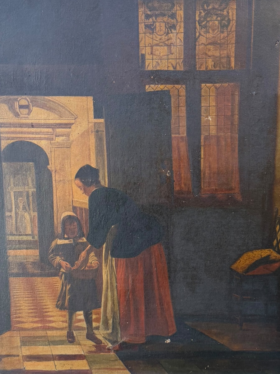 Scène d’intérieur huile sur toile XIXeme