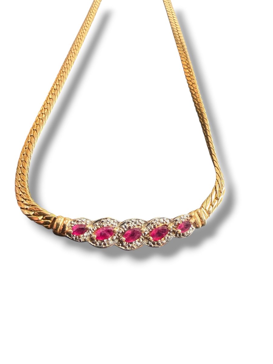 Gold Necklace With Rubies And Diamonds-photo-3