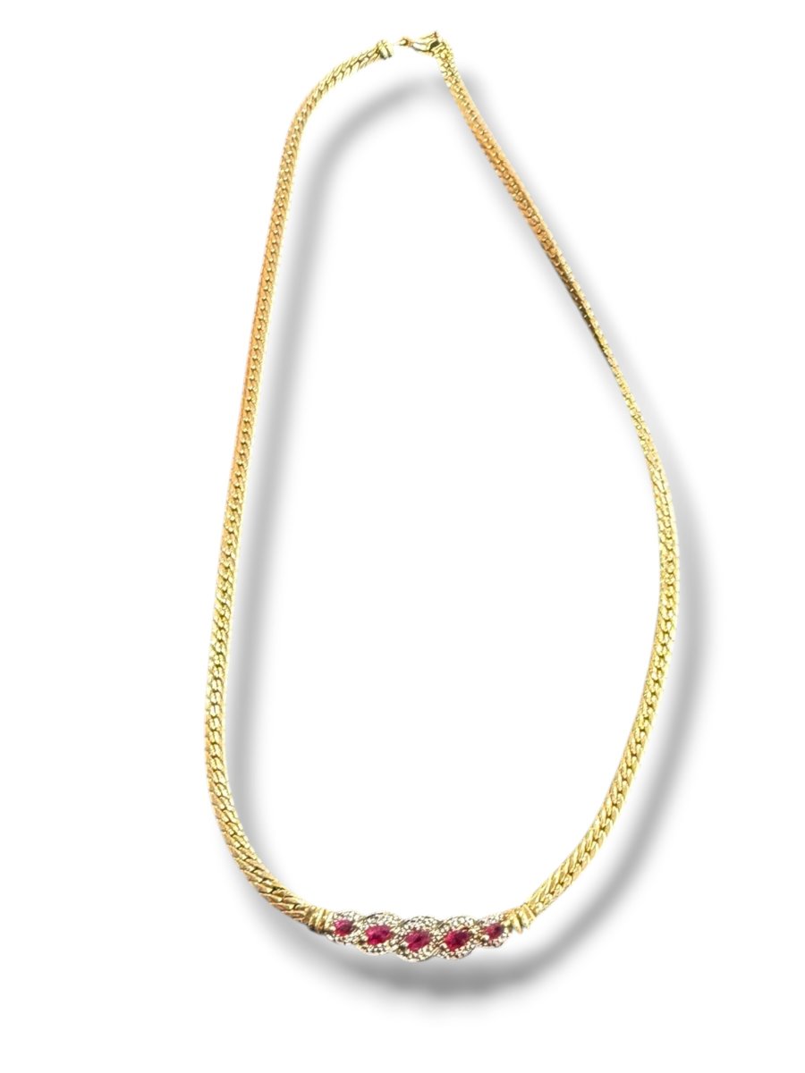 Gold Necklace With Rubies And Diamonds