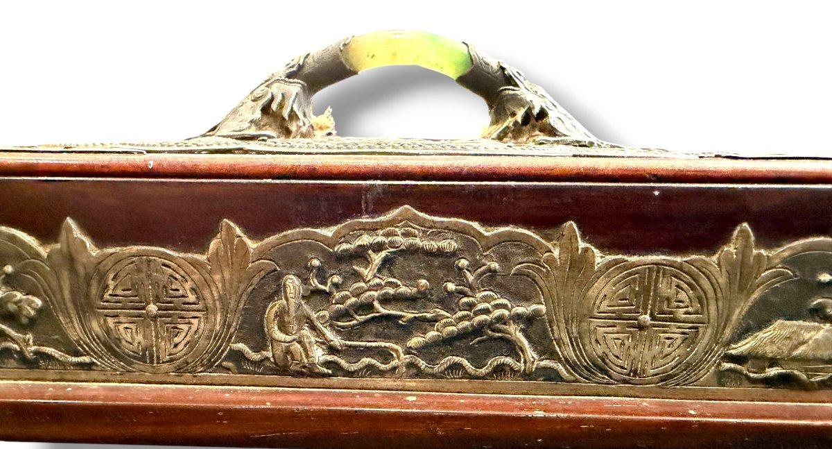 Chinese Wooden Box With Jade Dragon Design-photo-2