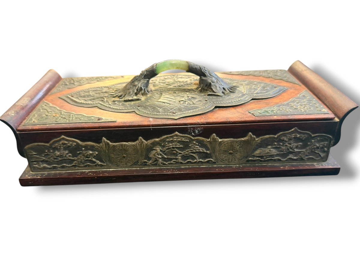 Chinese Wooden Box With Jade Dragon Design-photo-4