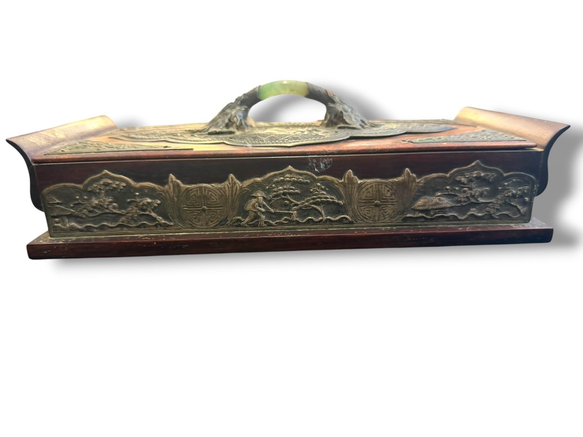 Chinese Wooden Box With Jade Dragon Design-photo-1