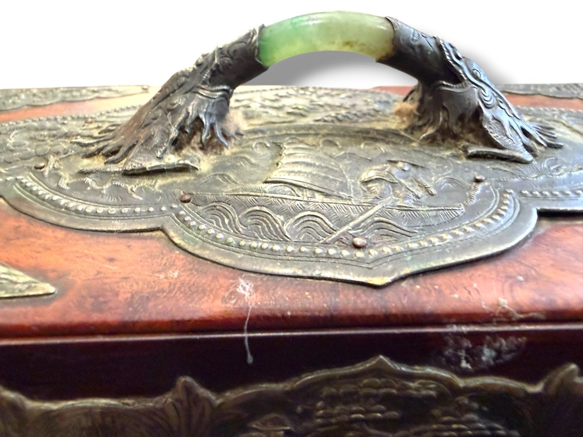 Chinese Wooden Box With Jade Dragon Design-photo-2