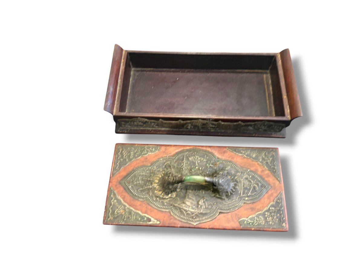 Chinese Wooden Box With Jade Dragon Design-photo-4