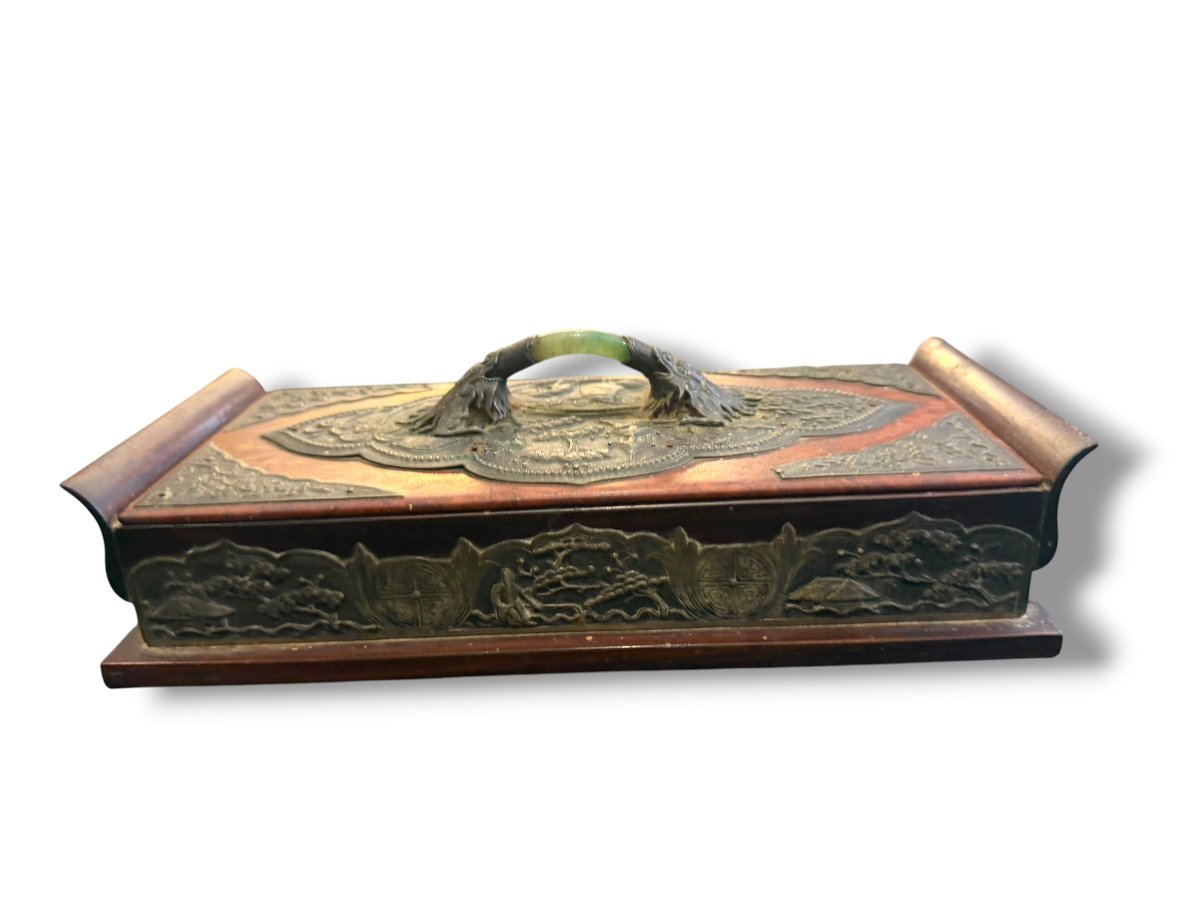Chinese Wooden Box With Jade Dragon Design-photo-7