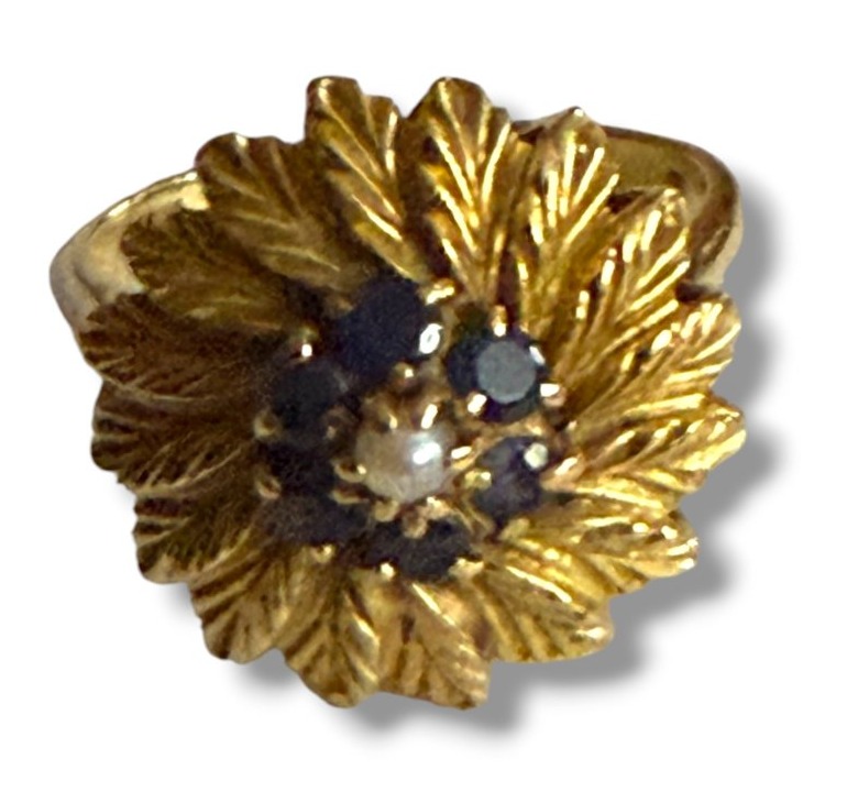 Bague fleur or et saphir-photo-3