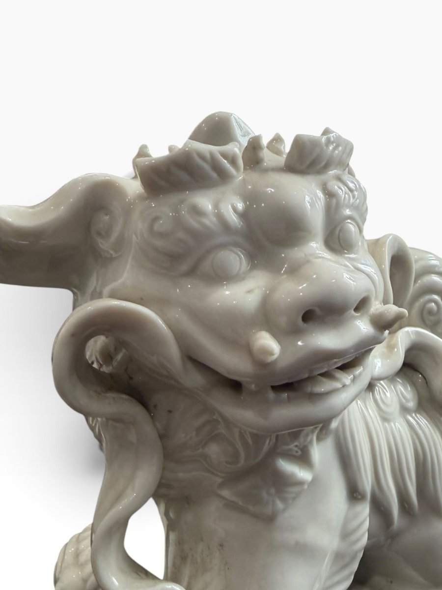 Pair Of Fô Dogs Made Of White Dehua Porcelain-photo-5