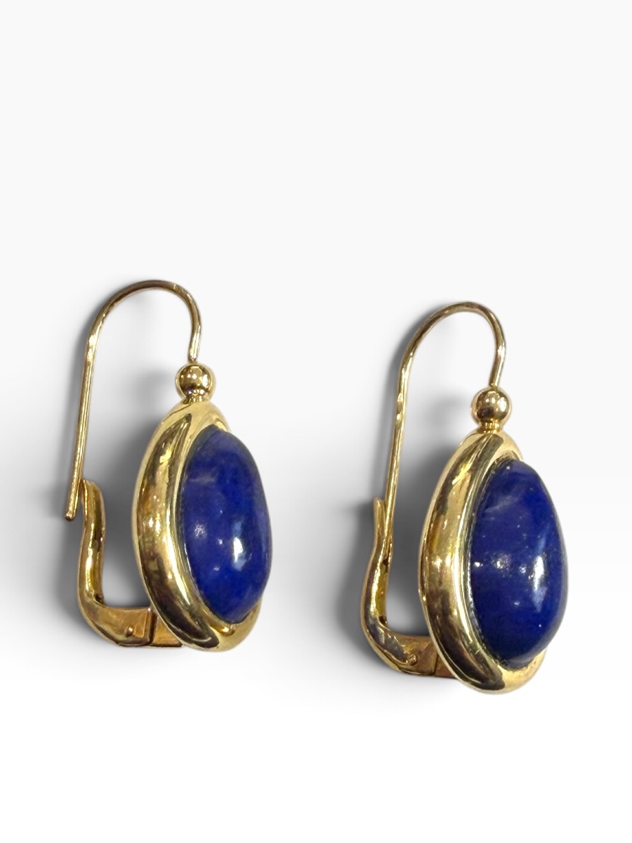Paire boucles d’oreilles or et lapis lazuli 