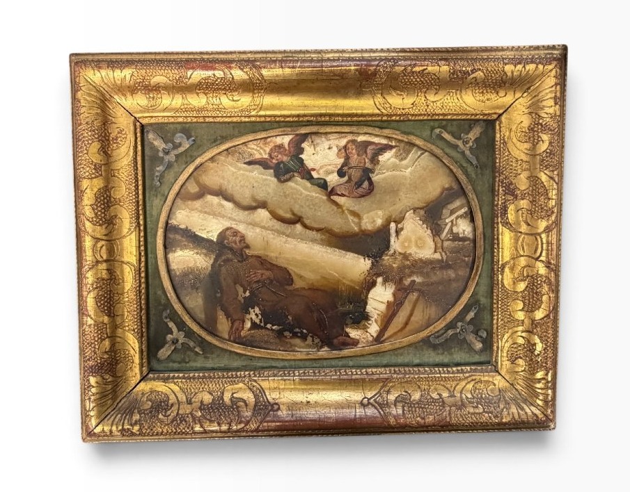 Angels And Saints, Oil On Marble, 17th Century-photo-3