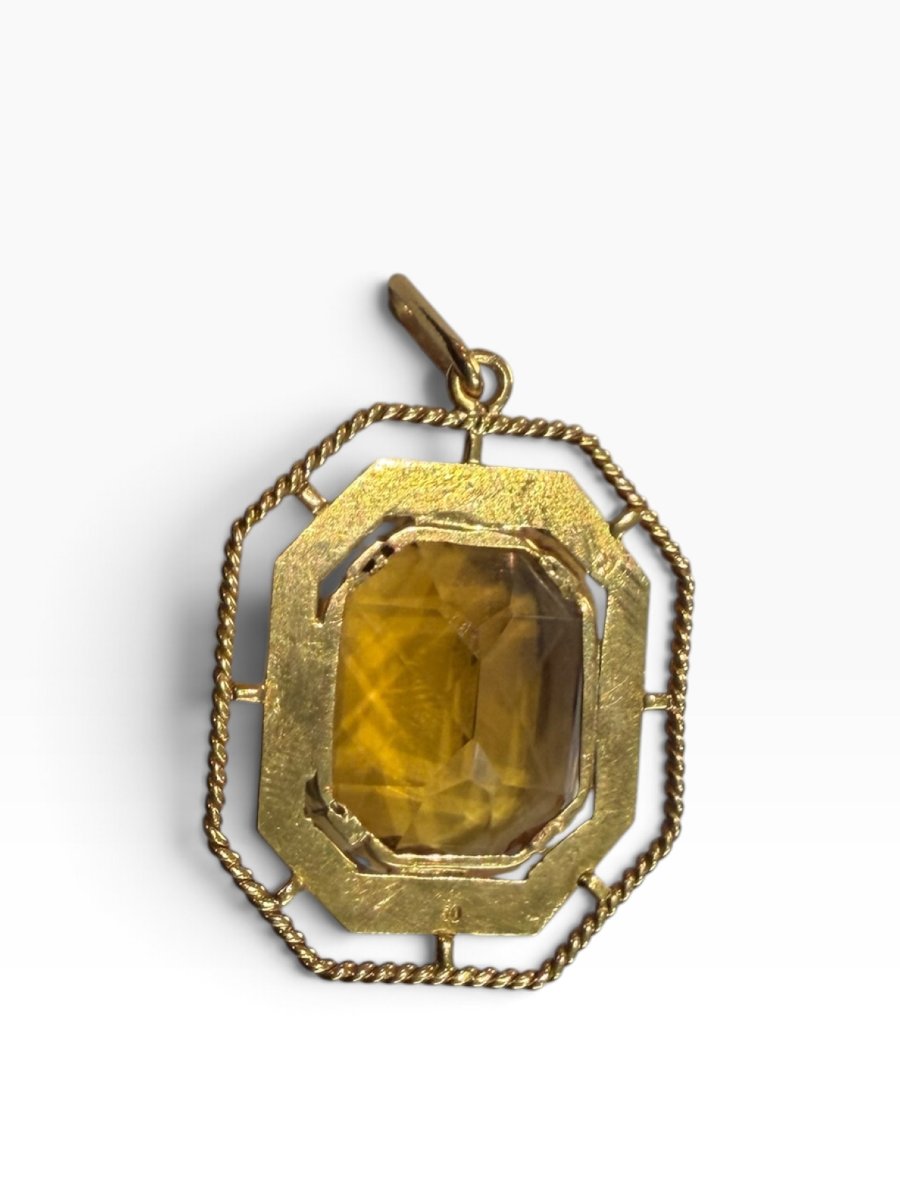 Large Octagonal Topaz And Gold Pendant-photo-4