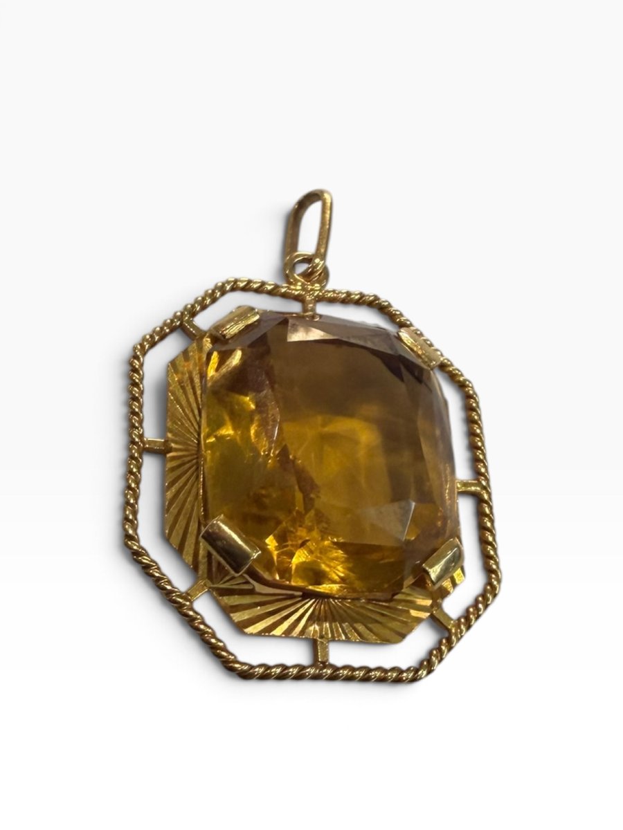 Large Octagonal Topaz And Gold Pendant-photo-5