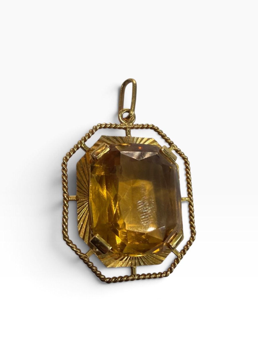 Large Octagonal Topaz And Gold Pendant