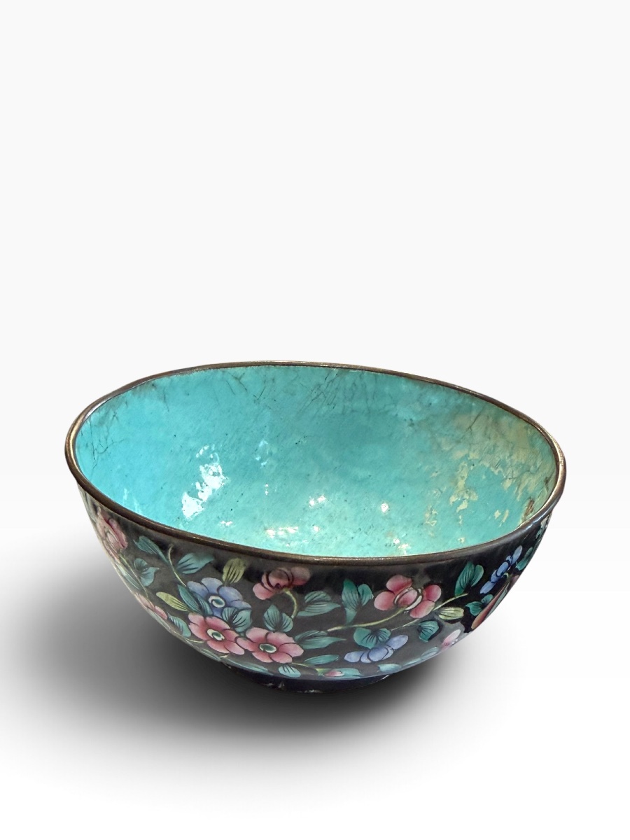 Black Canton "mille Fleurs" Enamel Bowl -photo-2