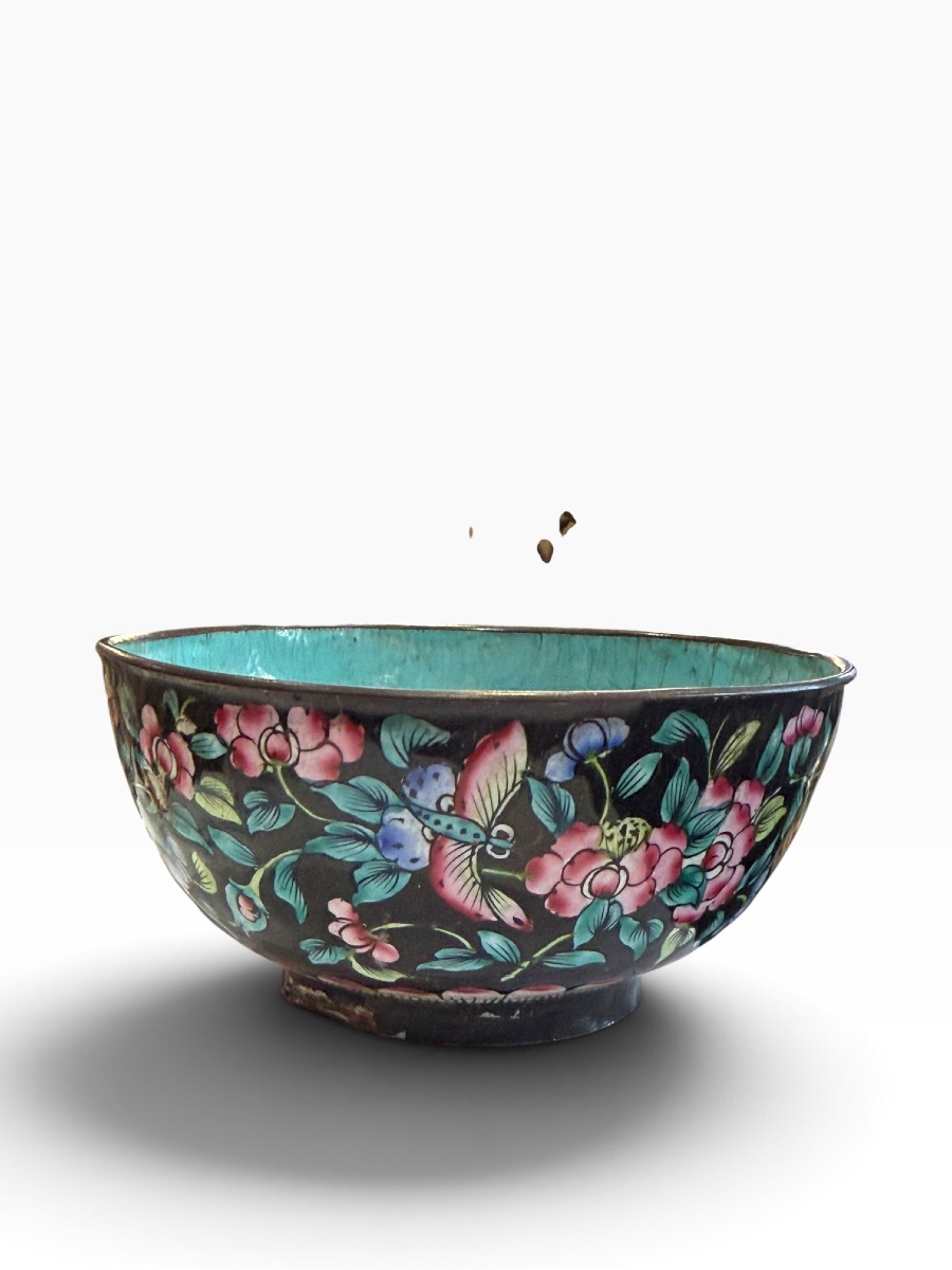 Black Canton "mille Fleurs" Enamel Bowl -photo-3