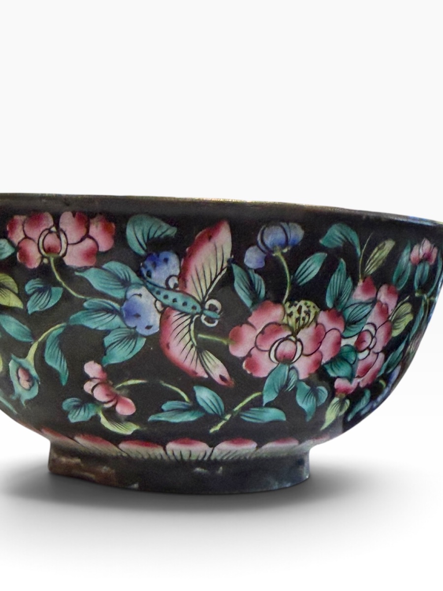 Black Canton "mille Fleurs" Enamel Bowl -photo-4
